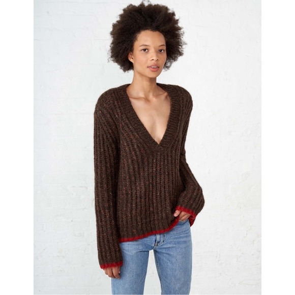 La Ligne Sweaters - LA LIGNE Fuzzy Wuzzy V-neck Sweater Brown Small